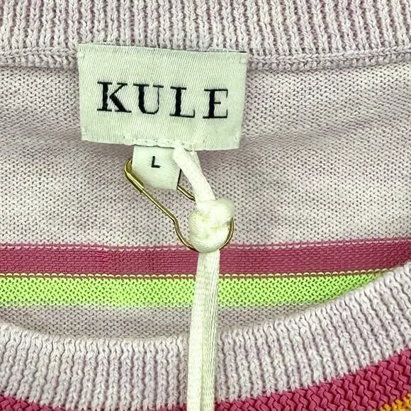 KULE Fine Knit Short Sleeve Top Lavender W/Stripes Linen Blend Size LARGE Preppy - Picture 4 of 9